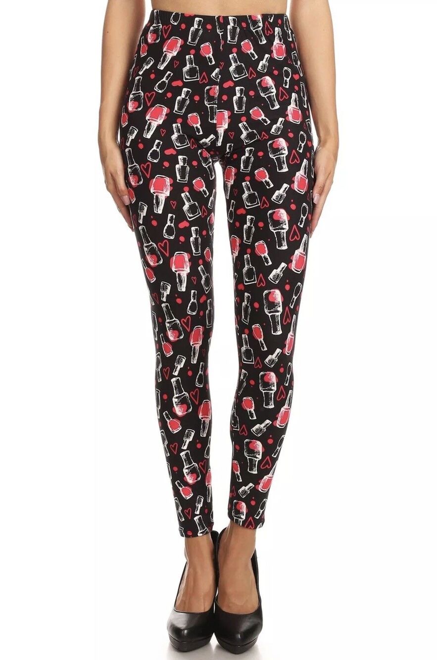 Nail Polish with Heart Love Print Leggings. Buttery One Size 2-12
